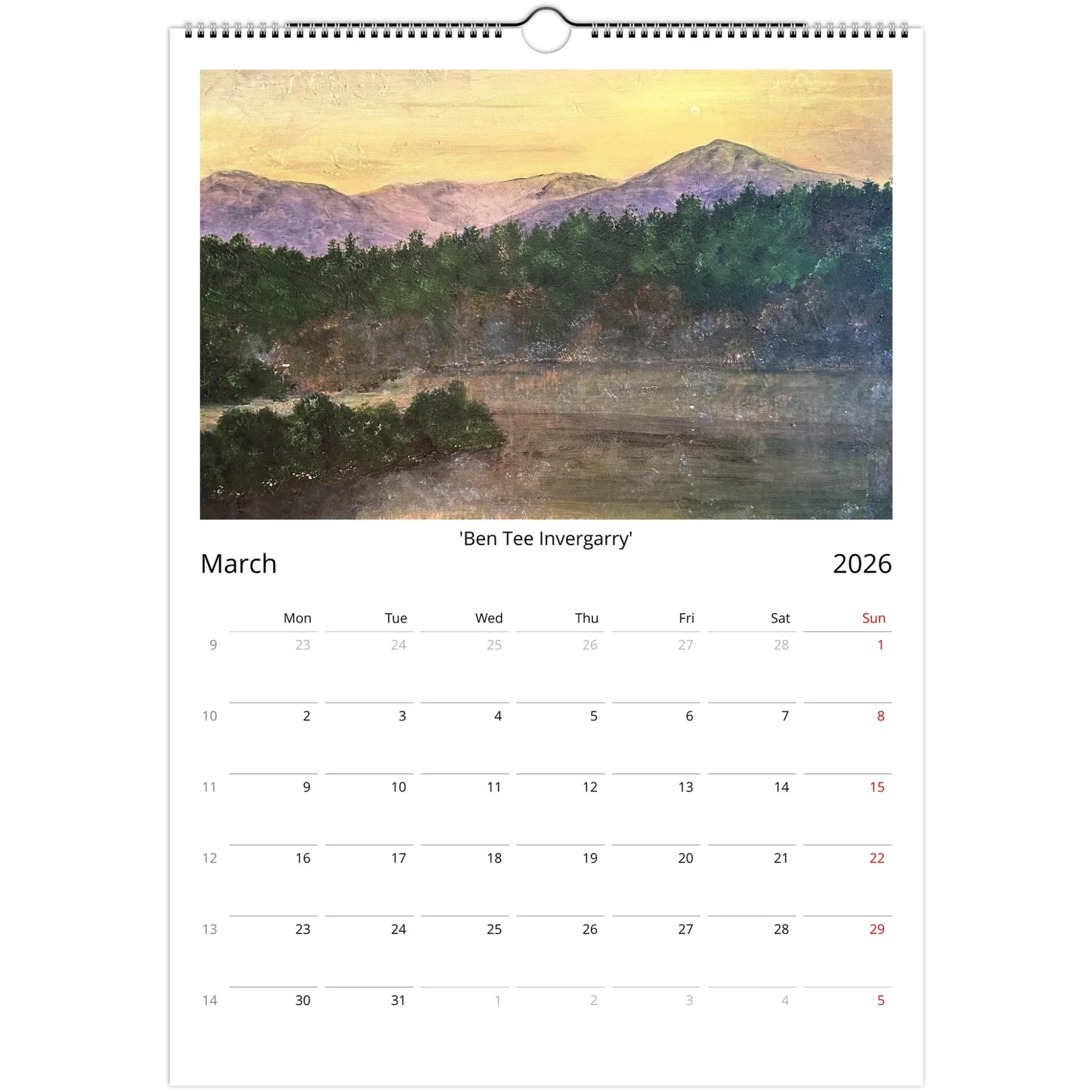 Kevin Hunter 2026 Art Calendar - Scottish Artist Scotland Worldwide Shipping Wall Calendar Month Prints and Original Landscape Paintings