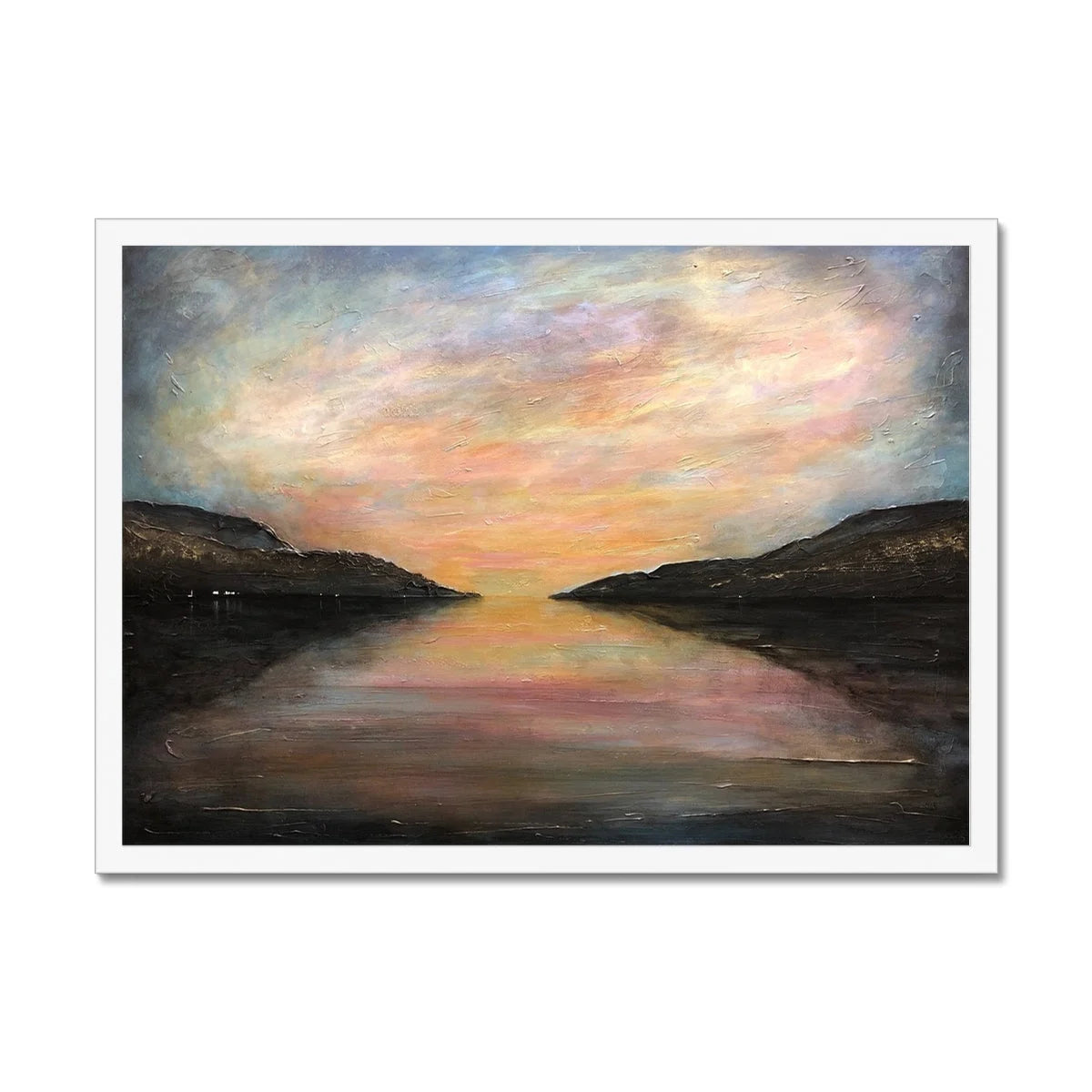 Loch Ness Glow Framed Print - Lochs & Mountains Art Gallery Scotland Worldwide Shipping Scottish and Paintings Prints by Artist Hunter