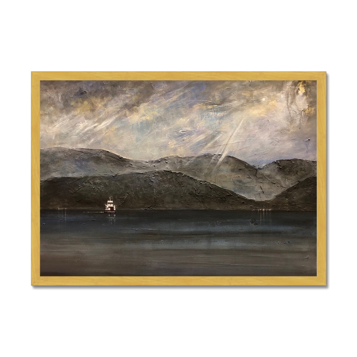 Lochranza Moonlit Ferry Antique Framed Print.