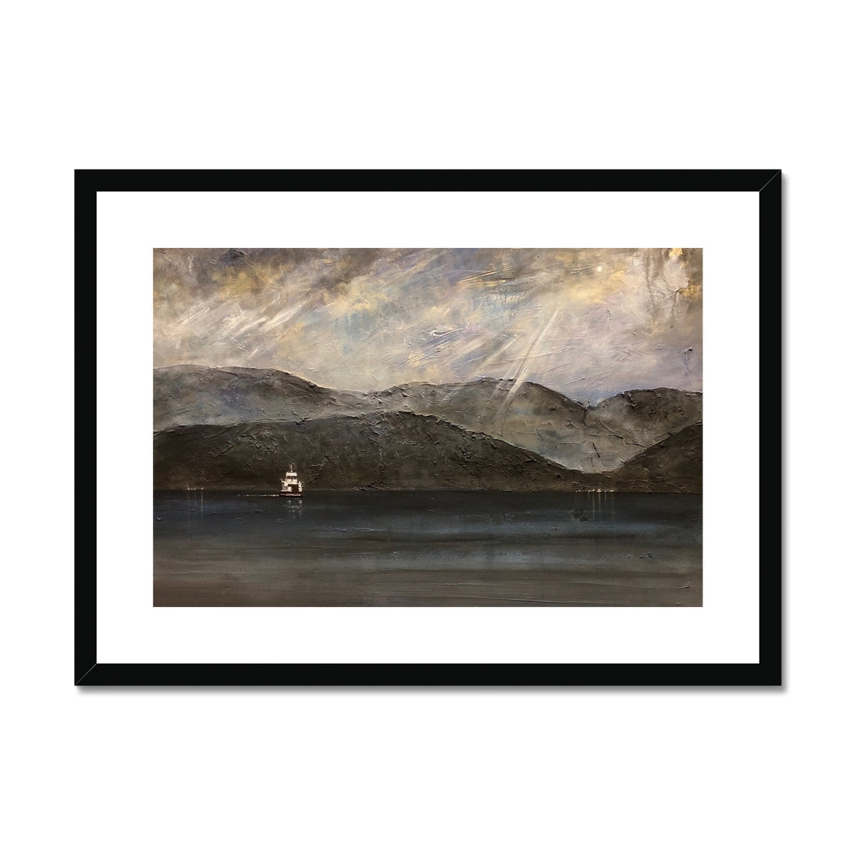 Lochranza Moonlit Ferry Framed & Mounted Print.