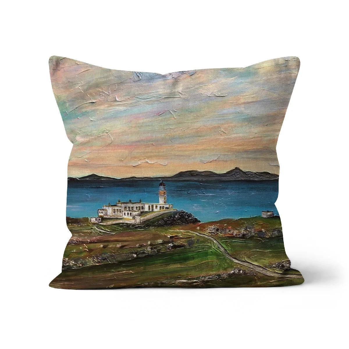 Neist Point Lighthouse Skye Cushion - Art Gallery Scotland Worldwide Shipping Scottish Landscape Paintings and Prints