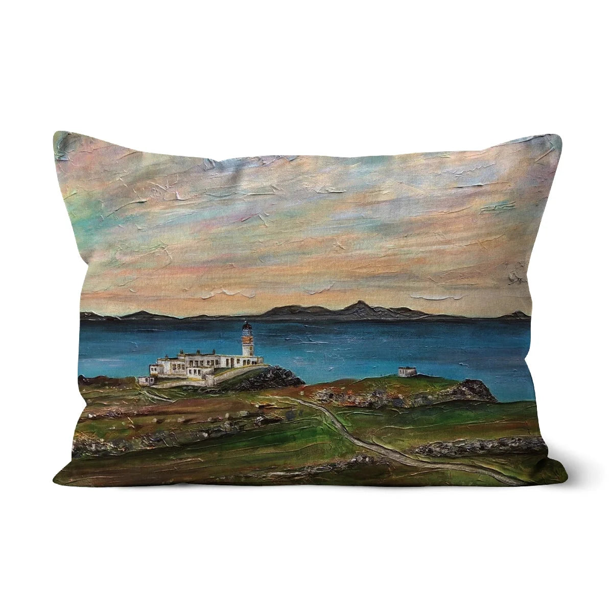 Neist Point Lighthouse Skye Cushion - Art Gallery Scotland Worldwide Shipping Scottish Landscape Paintings and Prints