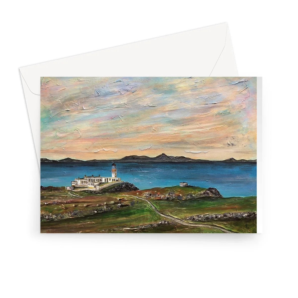 Neist Point Lighthouse Skye Greeting Card - Art Gallery Scotland Worldwide Shipping Scottish Landscape Paintings and Prints