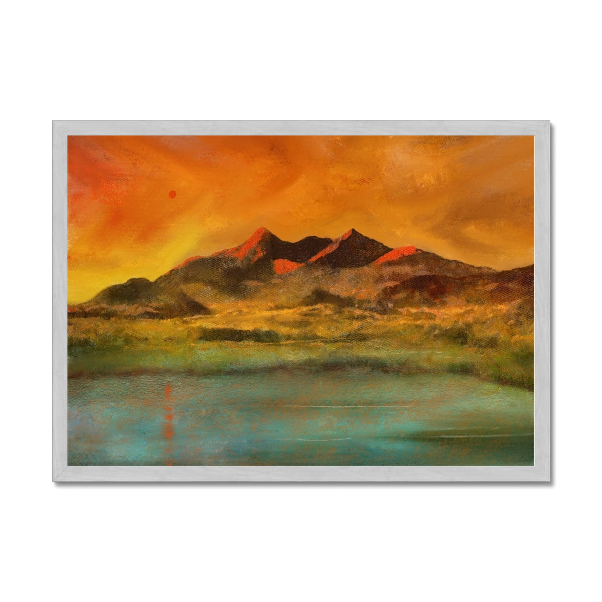 Red Moon Cuillin Antique Framed Print.