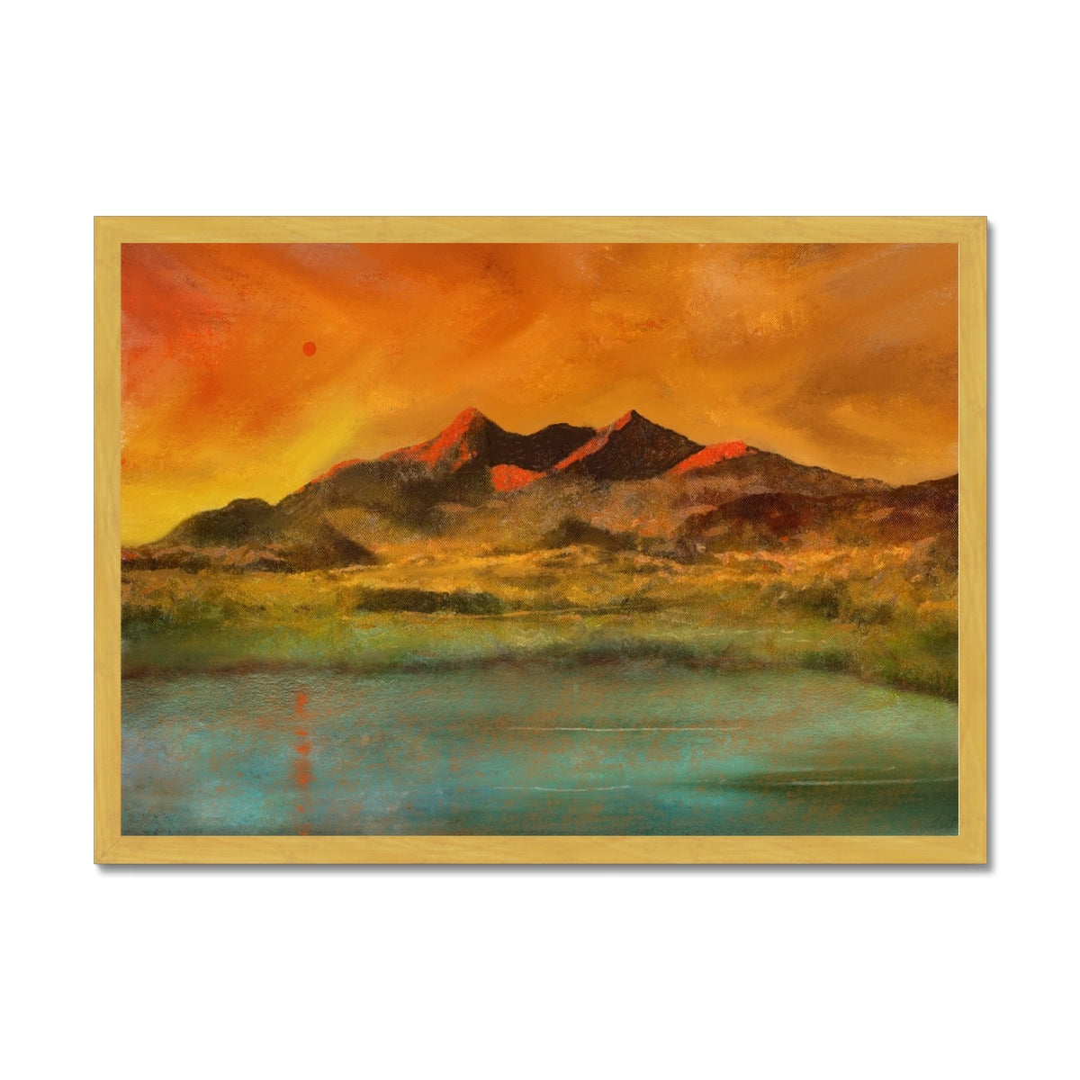 Red Moon Cuillin Antique Framed Print.