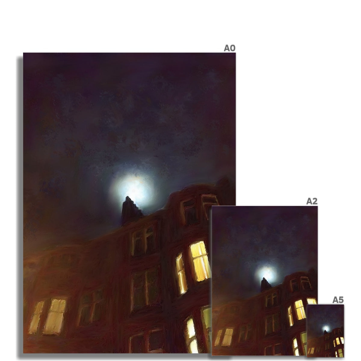 Scottish Paintings - ' A Moonlit Tenement ' Fine Art Print