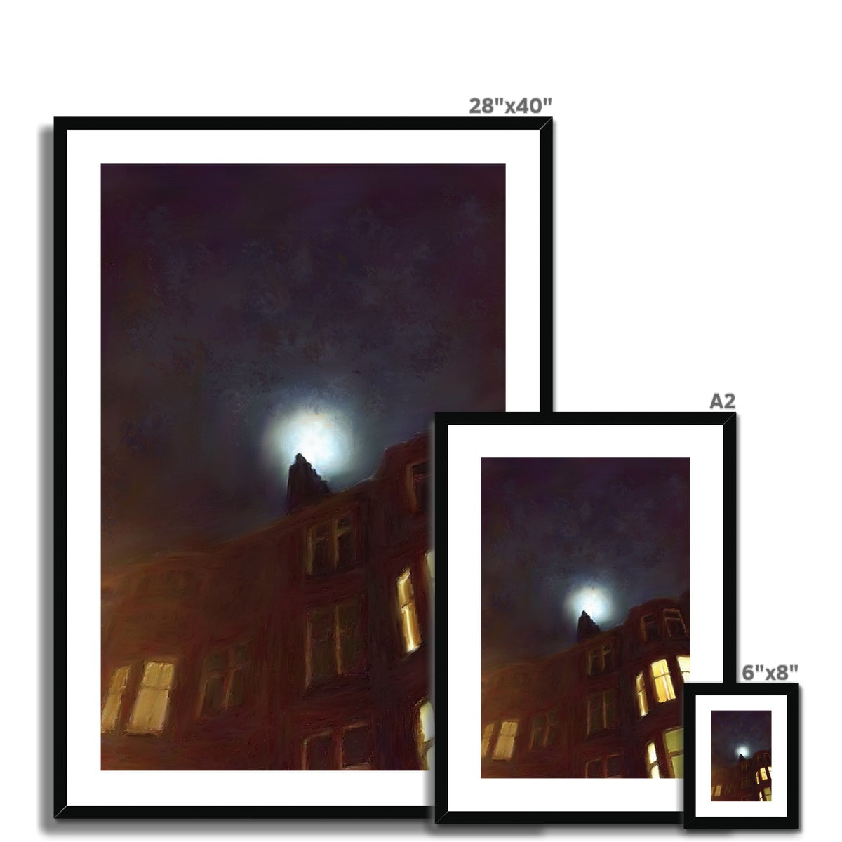 Scottish Paintings - ' A Moonlit Tenement ' Framed & Mounted Print