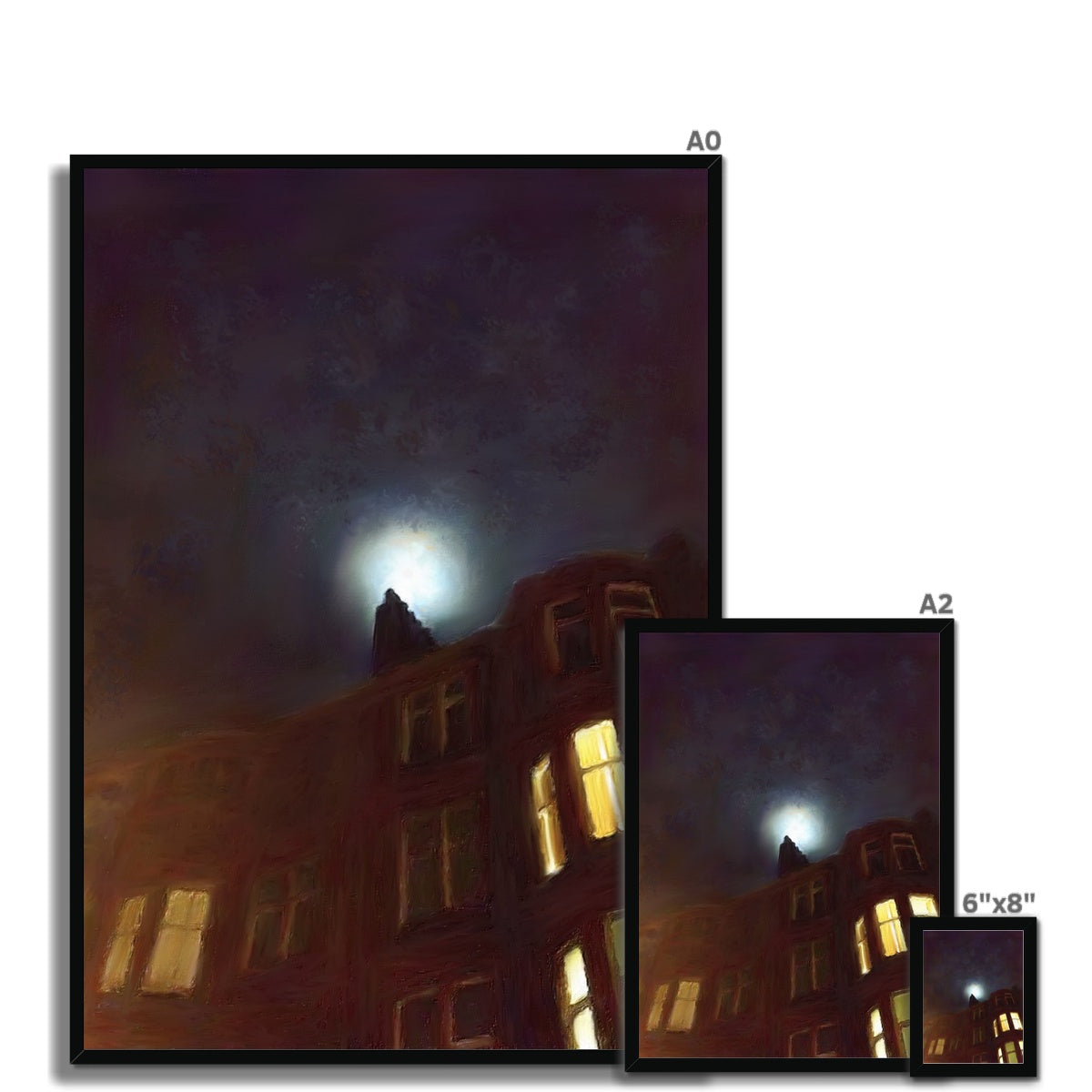 Scottish Paintings - ' A Moonlit Tenement ' Framed Print