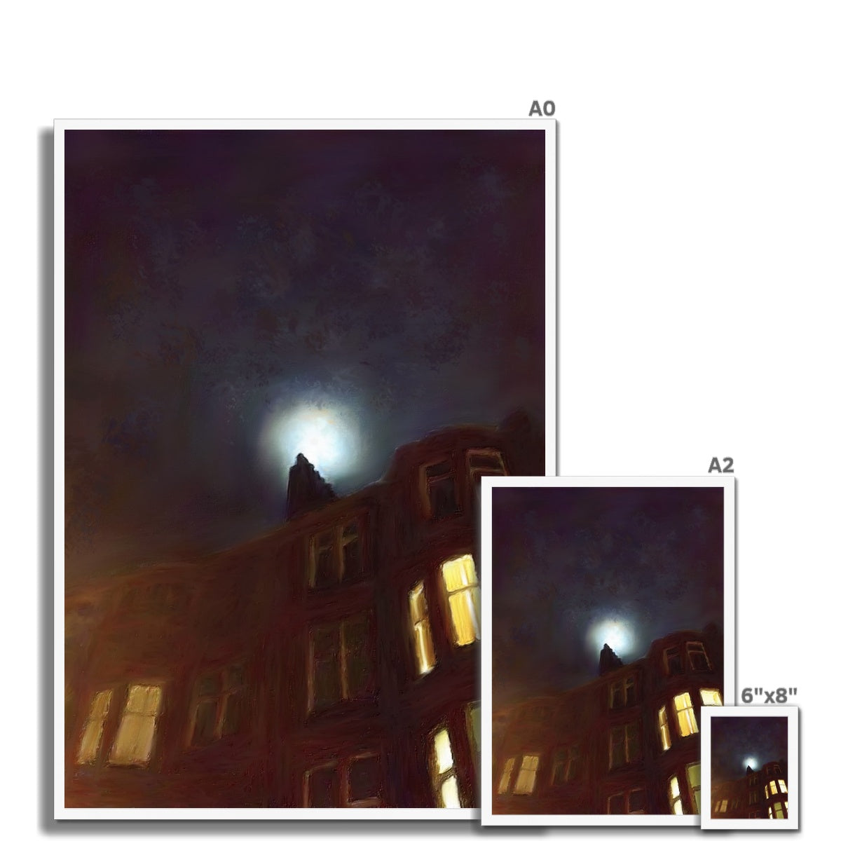 Scottish Paintings - ' A Moonlit Tenement ' Framed Print
