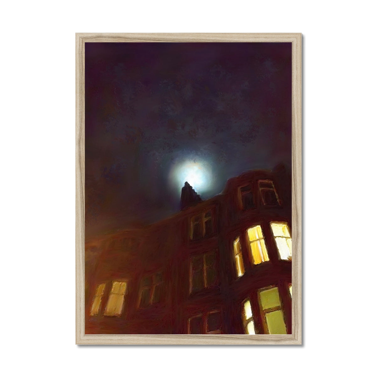 Scottish Paintings - ' A Moonlit Tenement ' Framed Print