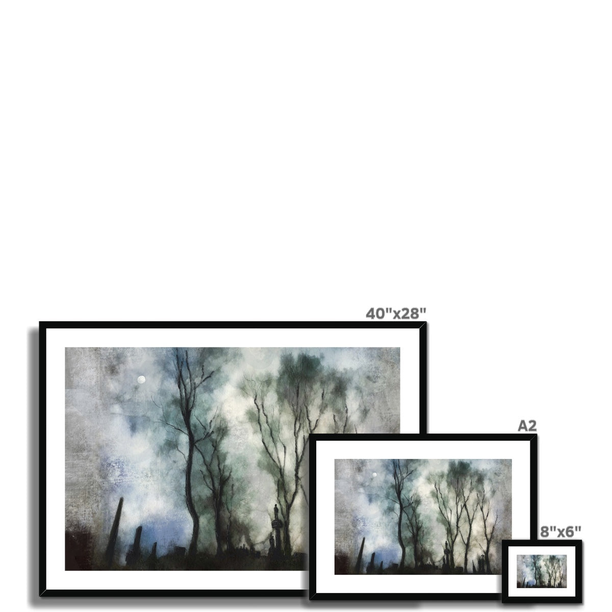 Scottish Paintings - ' Glasgow Necropolis Moonlight ' Framed & Mounted Print