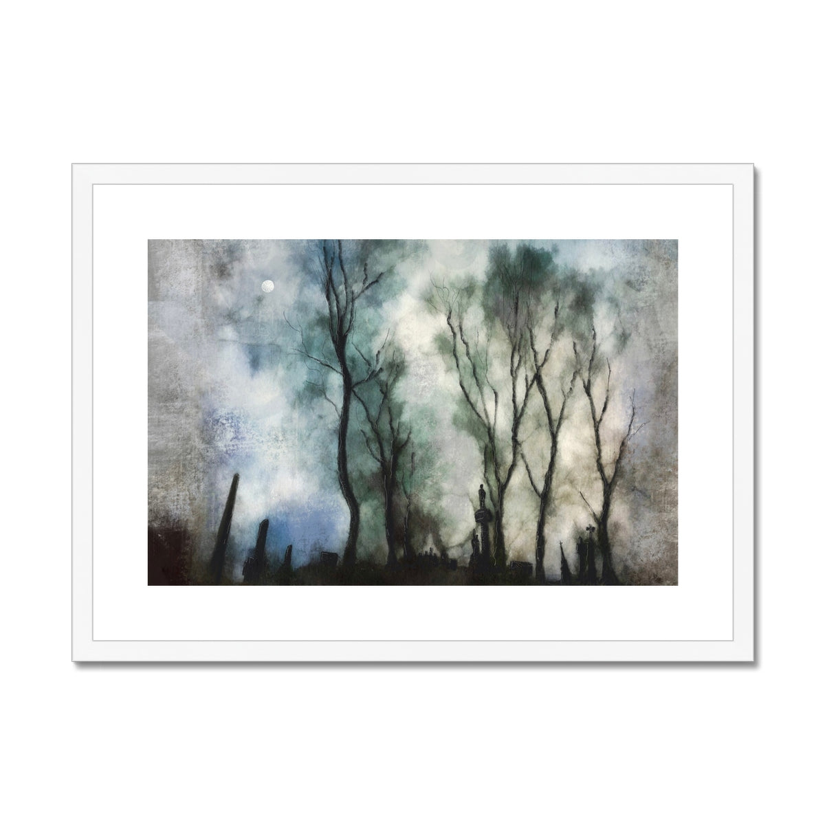 Scottish Paintings - ' Glasgow Necropolis Moonlight ' Framed & Mounted Print