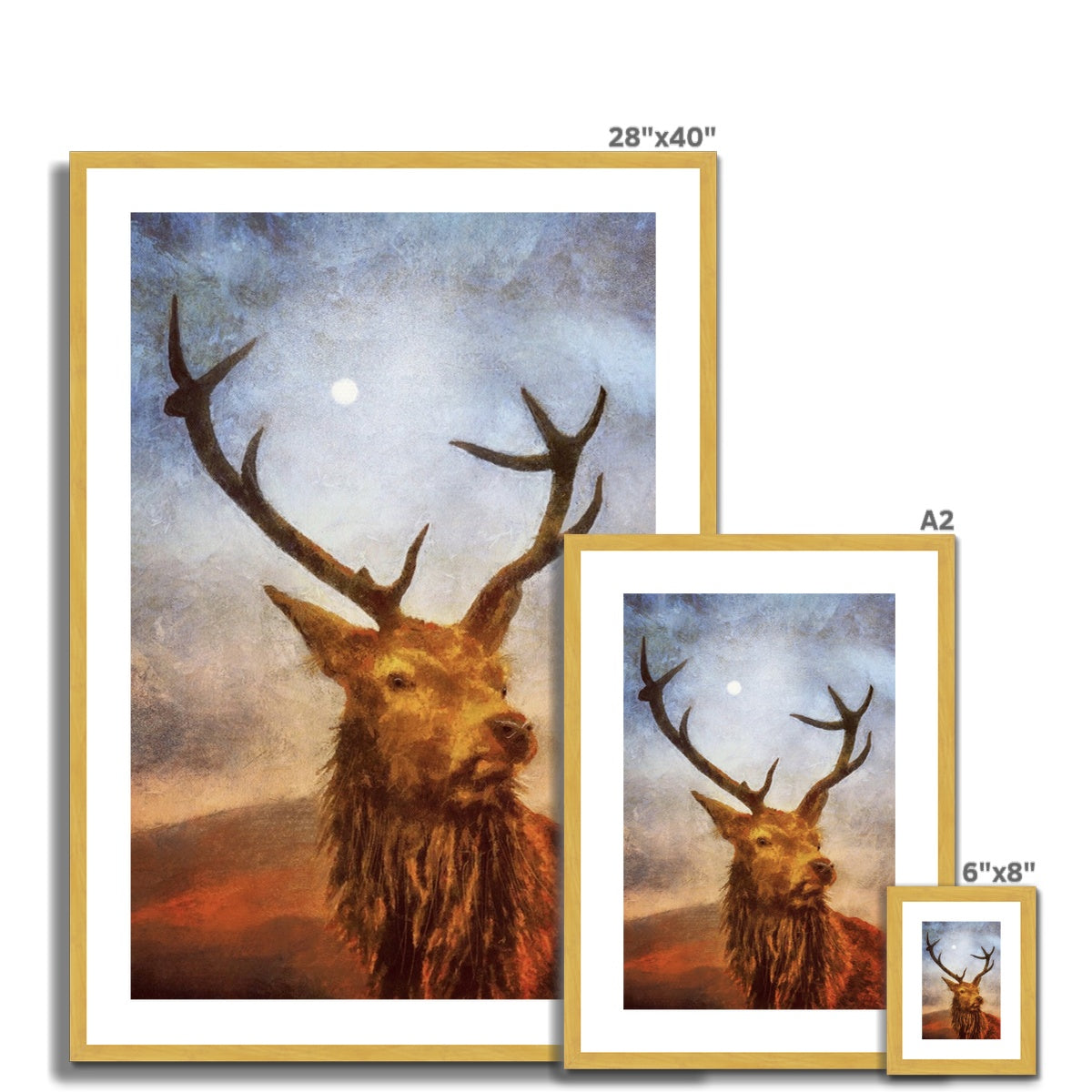Scottish Paintings - ' The Moonlit Stag ' Antique Framed & Mounted Print
