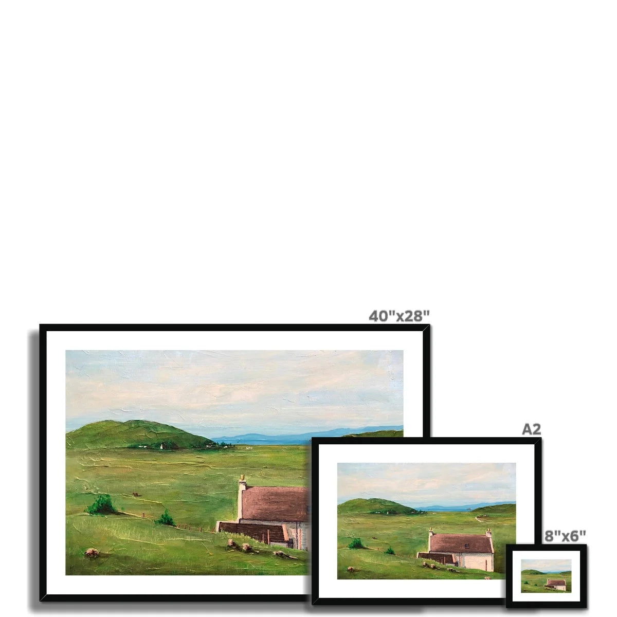A Skye Cottage Framed & Mounted Print - Art Gallery Scotland Worldwide Shipping Scottish Landscape Paintings and Prints by Artist Hunter