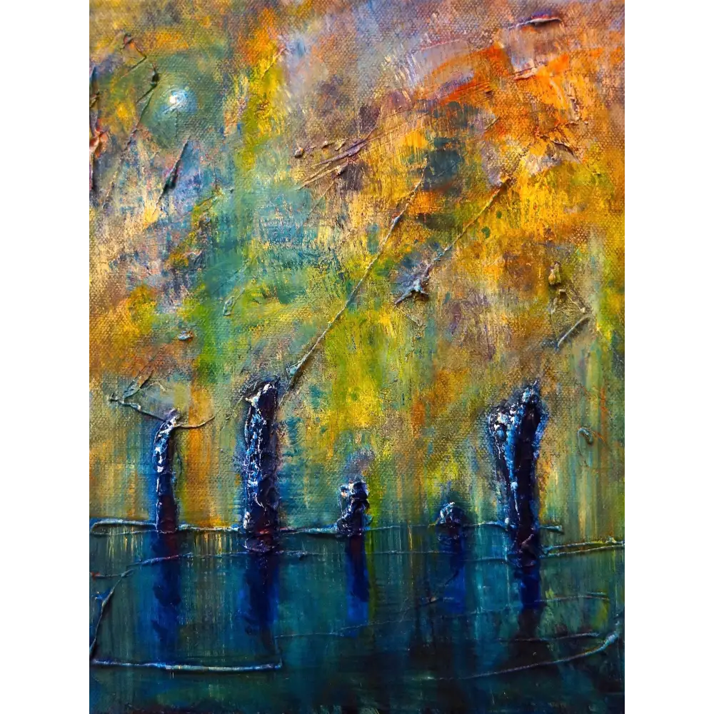 Abstract colorful painting from Stenness Moonlight Orkney Scottish artist for Orcney art prints