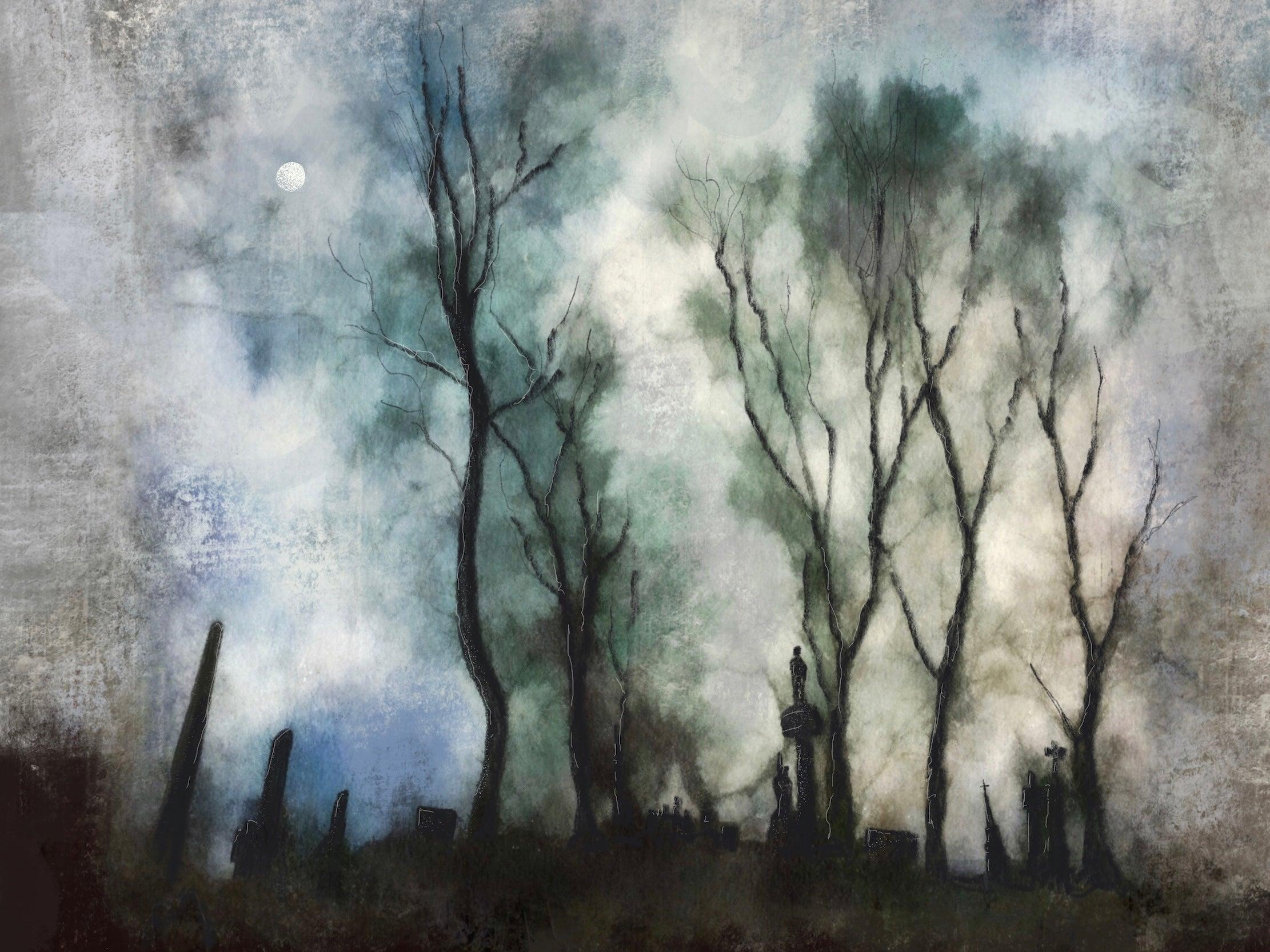 Scottish Paintings - ' Glasgow Necropolis Moonlight '