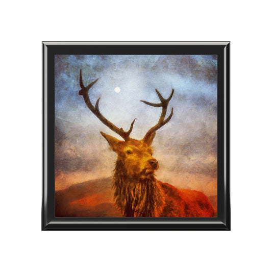 A Moonlit Highland Stag Jewellery Box | Scottish Art Gifts