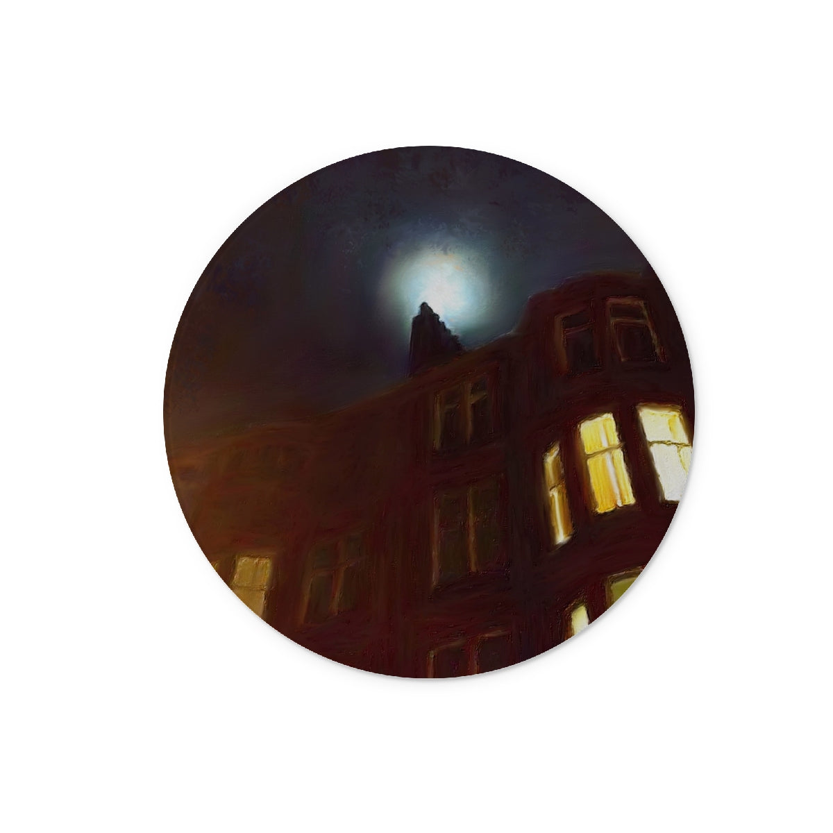 A Moonlit Tenement Glass Chopping Board | Scottish Art Gifts