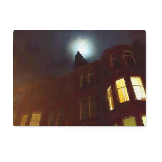 A Moonlit Tenement Glass Chopping Board | Scottish Art Gifts