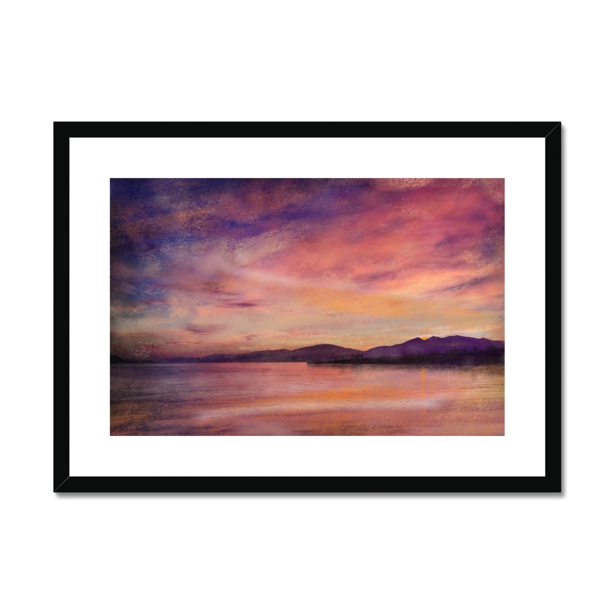Loch Linnhe Dusk Painting | Framed & Mounted Prints From Scotland-Framed & Mounted Prints-Scottish Lochs & Mountains Art Gallery-A2 Landscape-Black Frame-Paintings, Prints, Homeware, Art Gifts From Scotland By Scottish Artist Kevin Hunter