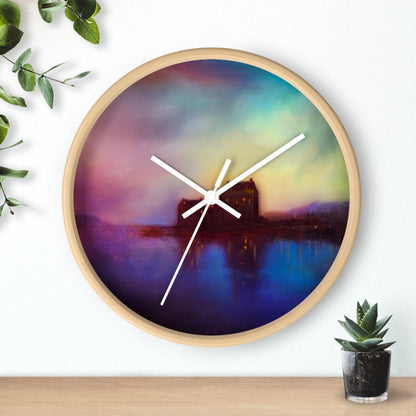 Eilean Donan Castle Sonnenuntergang-Wanduhr | Schottische Kunstgeschenke