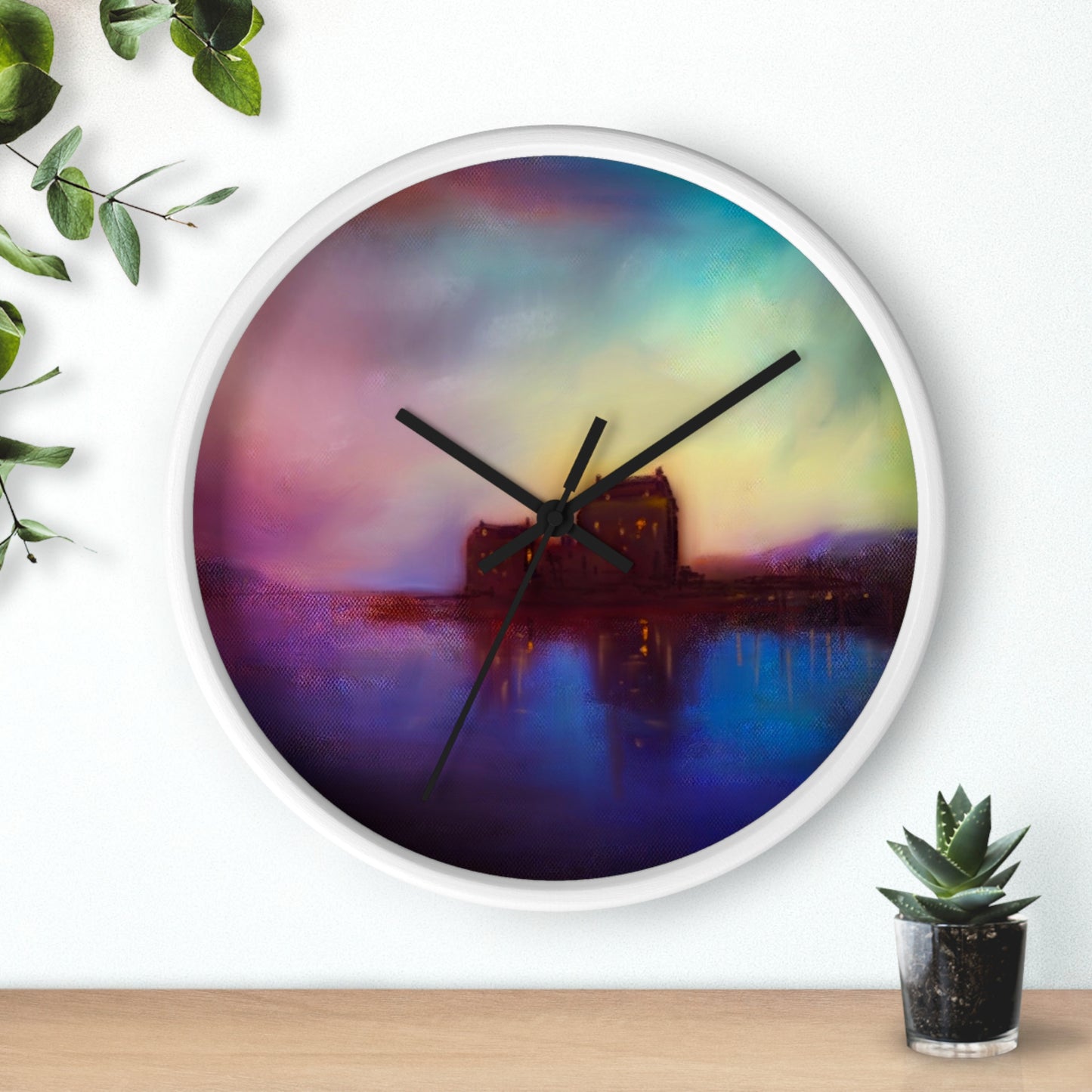 Eilean Donan Castle Sonnenuntergang-Wanduhr | Schottische Kunstgeschenke