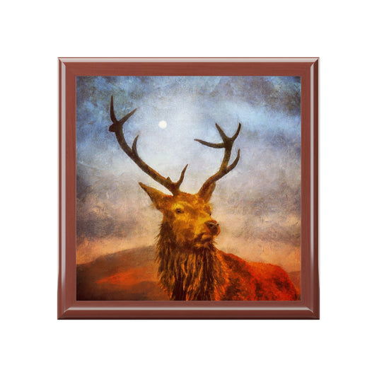 A Moonlit Highland Stag Jewellery Box | Scottish Art Gifts