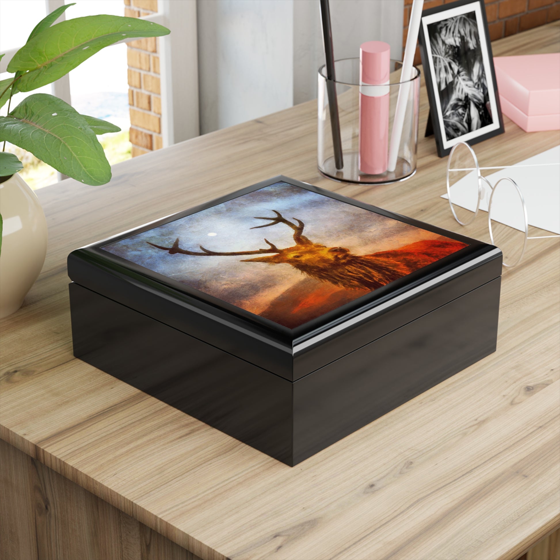 A Moonlit Highland Stag Jewellery Box | Scottish Art Gifts