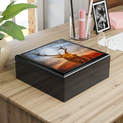 A Moonlit Highland Stag Jewellery Box | Scottish Art Gifts