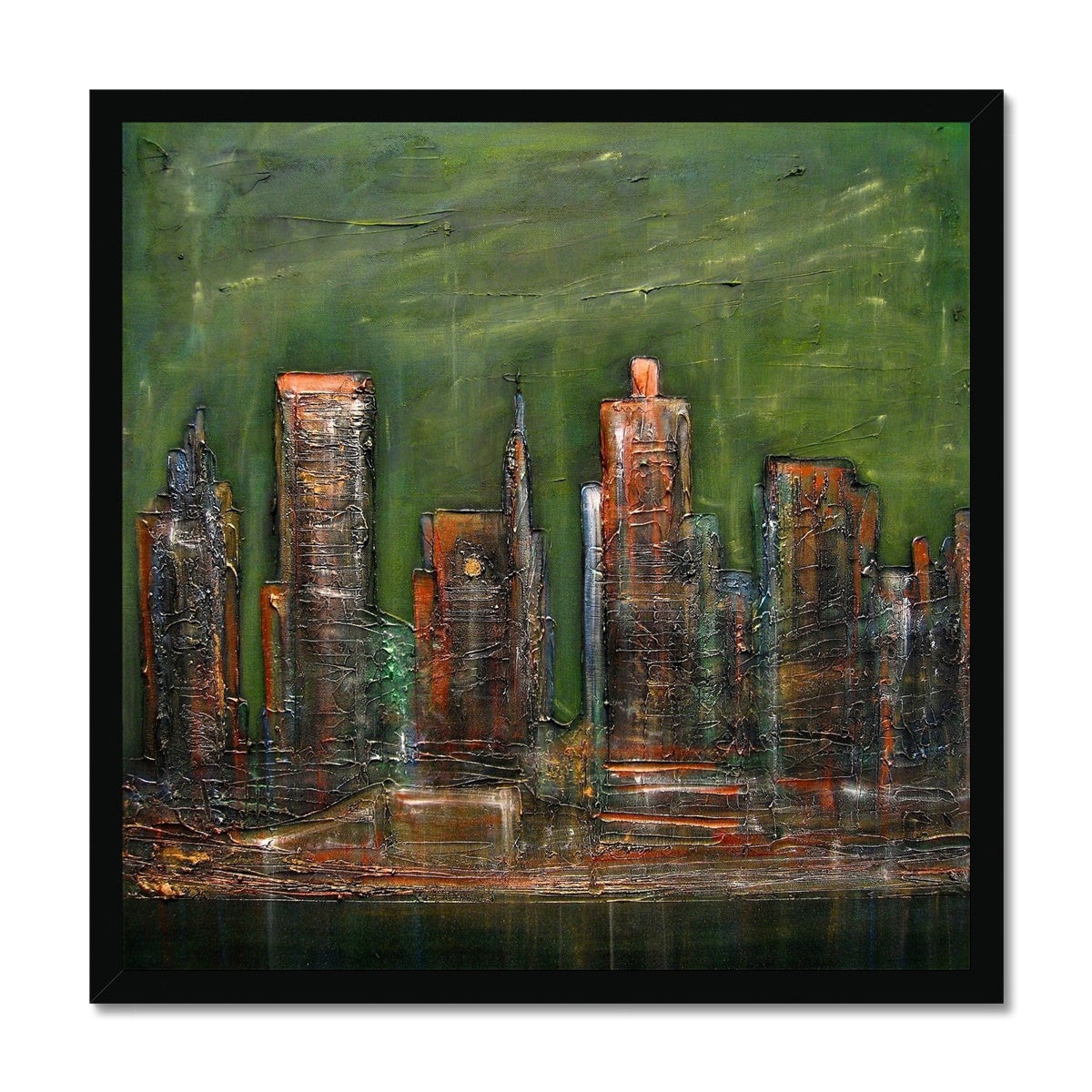 A Neon New York Painting | Framed Prints From Scotland-Framed Prints-World Art Gallery-20"x20"-Black Frame-Paintings, Prints, Homeware, Art Gifts From Scotland By Scottish Artist Kevin Hunter