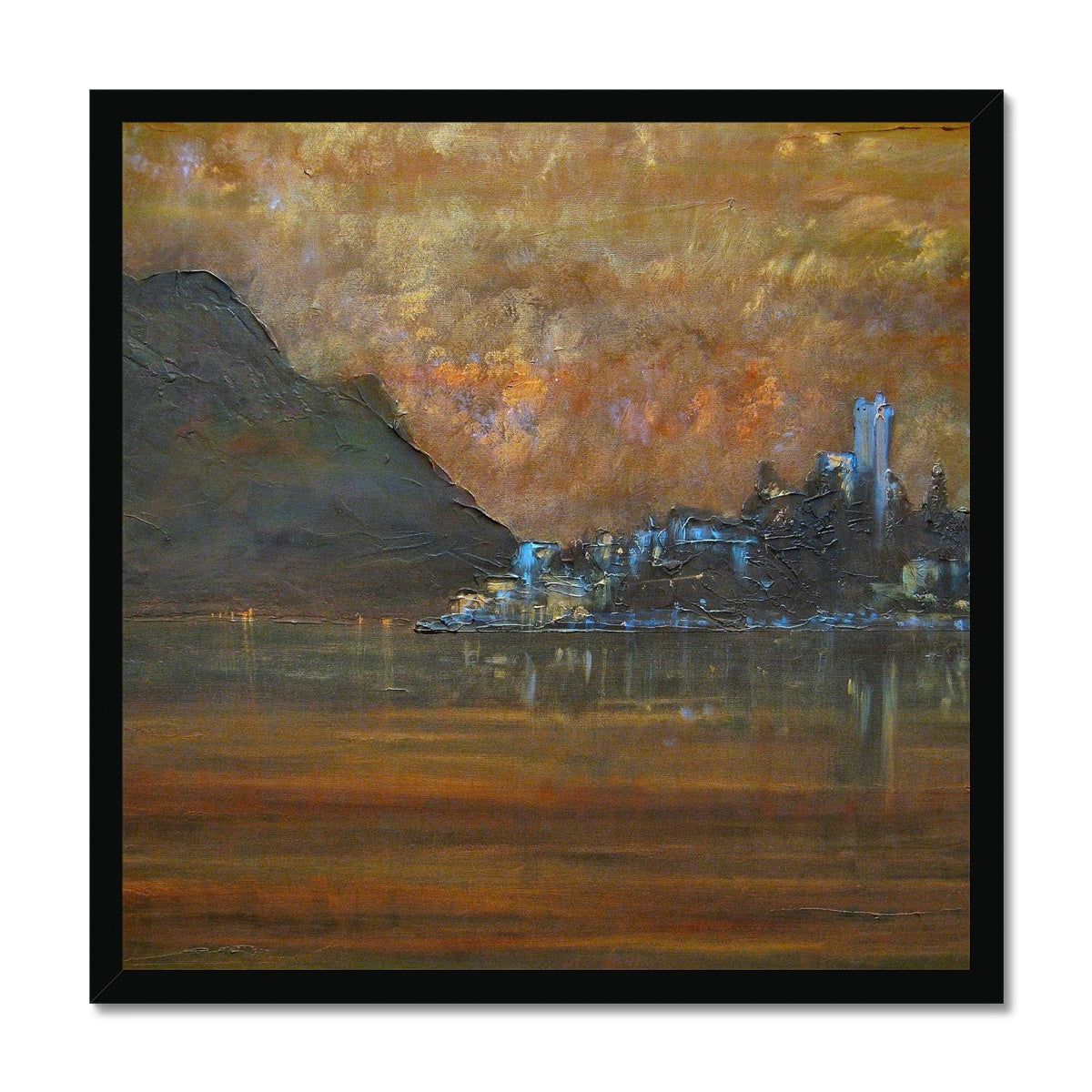 Lake Garda Dusk Italy Painting | Framed Prints From Scotland-Framed Prints-World Art Gallery-20"x20"-Black Frame-Paintings, Prints, Homeware, Art Gifts From Scotland By Scottish Artist Kevin Hunter