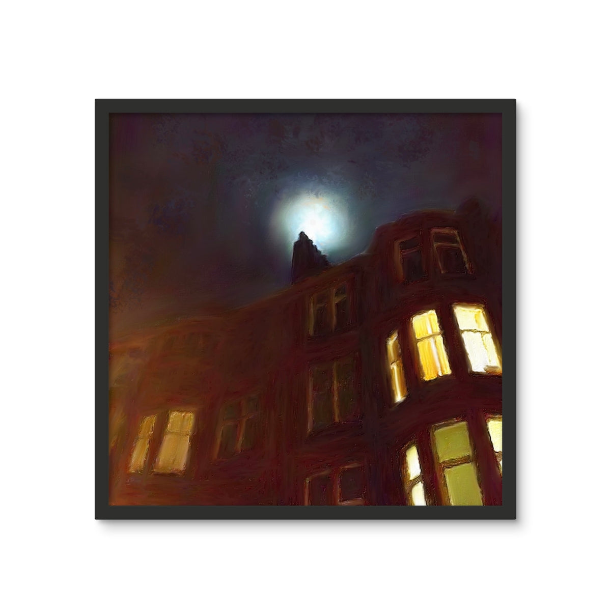 A Moonlit Tenement Framed Art Tile | Scottish Art Gifts