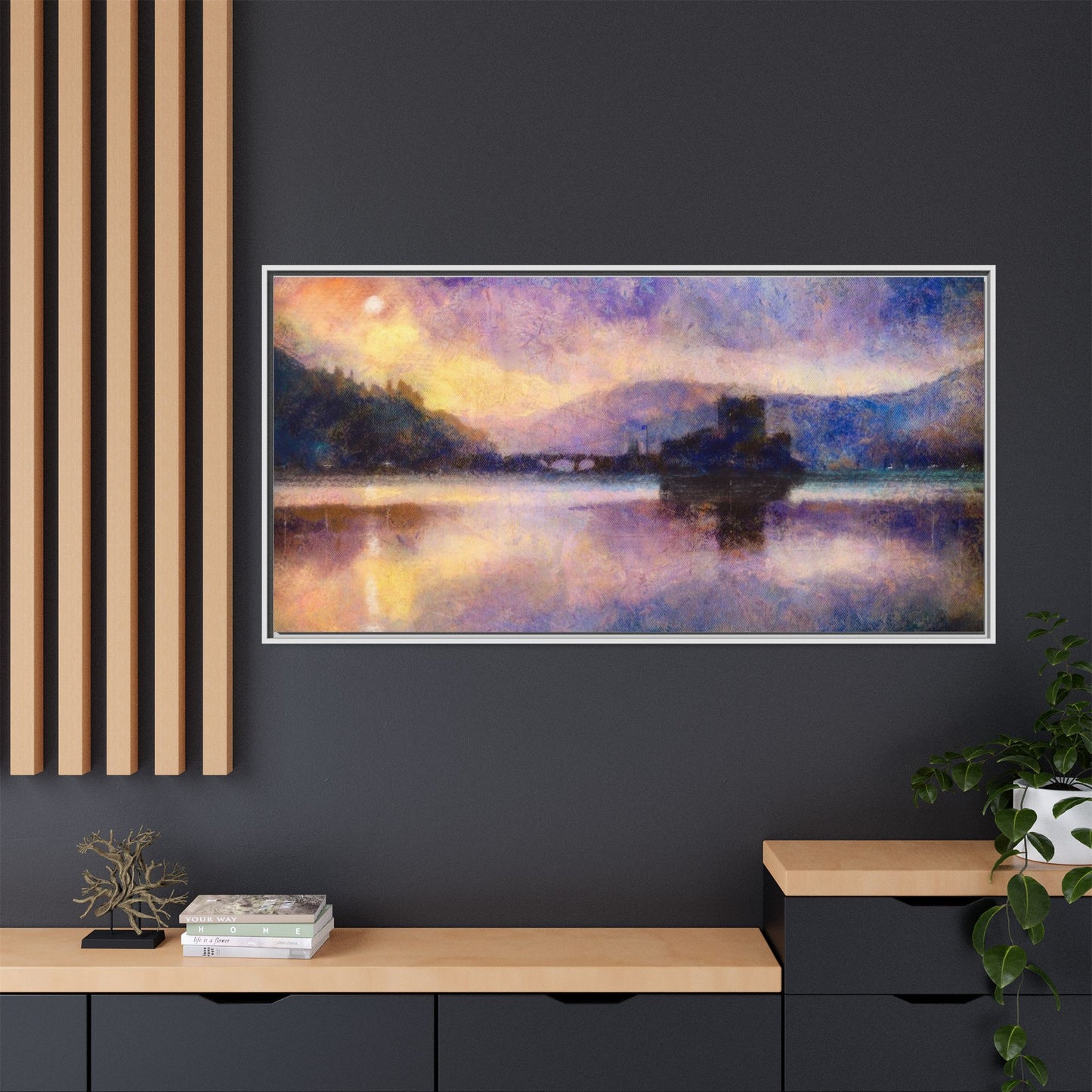 Eilean Donan Castle Moonlight Framed Panoramic Canvas Art
