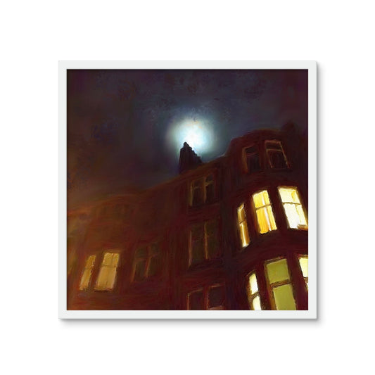 A Moonlit Tenement Framed Art Tile | Scottish Art Gifts