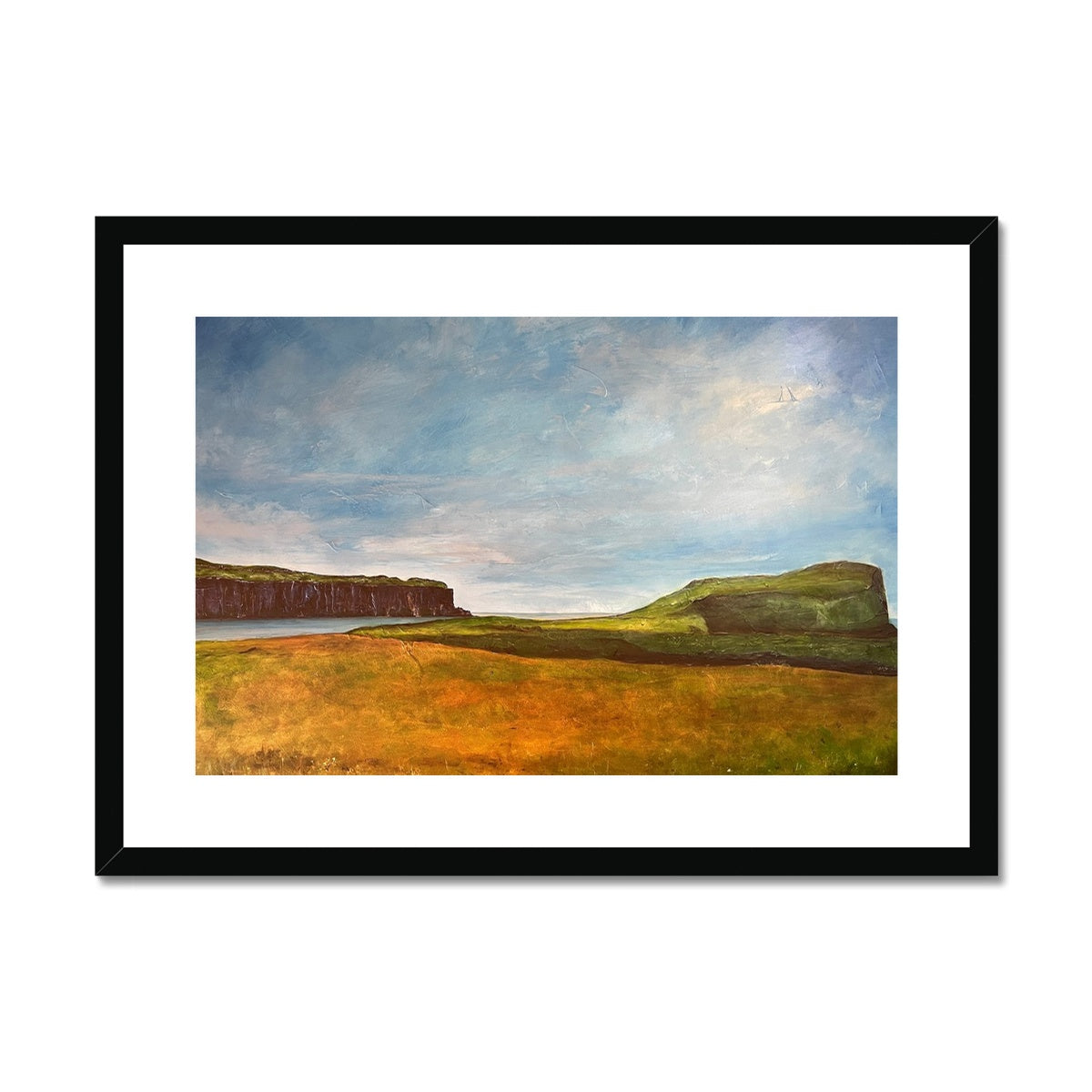 Approaching Oronsay Skye Painting | Framed & Mounted Prints From Scotland-Framed & Mounted Prints-Skye Art Gallery-A2 Landscape-Black Frame-Paintings, Prints, Homeware, Art Gifts From Scotland By Scottish Artist Kevin Hunter