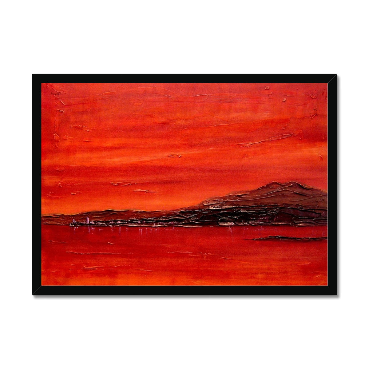 Toward Point Lighthouse Sunset Painting | Framed Prints From Scotland-Framed Prints-Arran Art Gallery-A2 Landscape-Black Frame-Paintings, Prints, Homeware, Art Gifts From Scotland By Scottish Artist Kevin Hunter