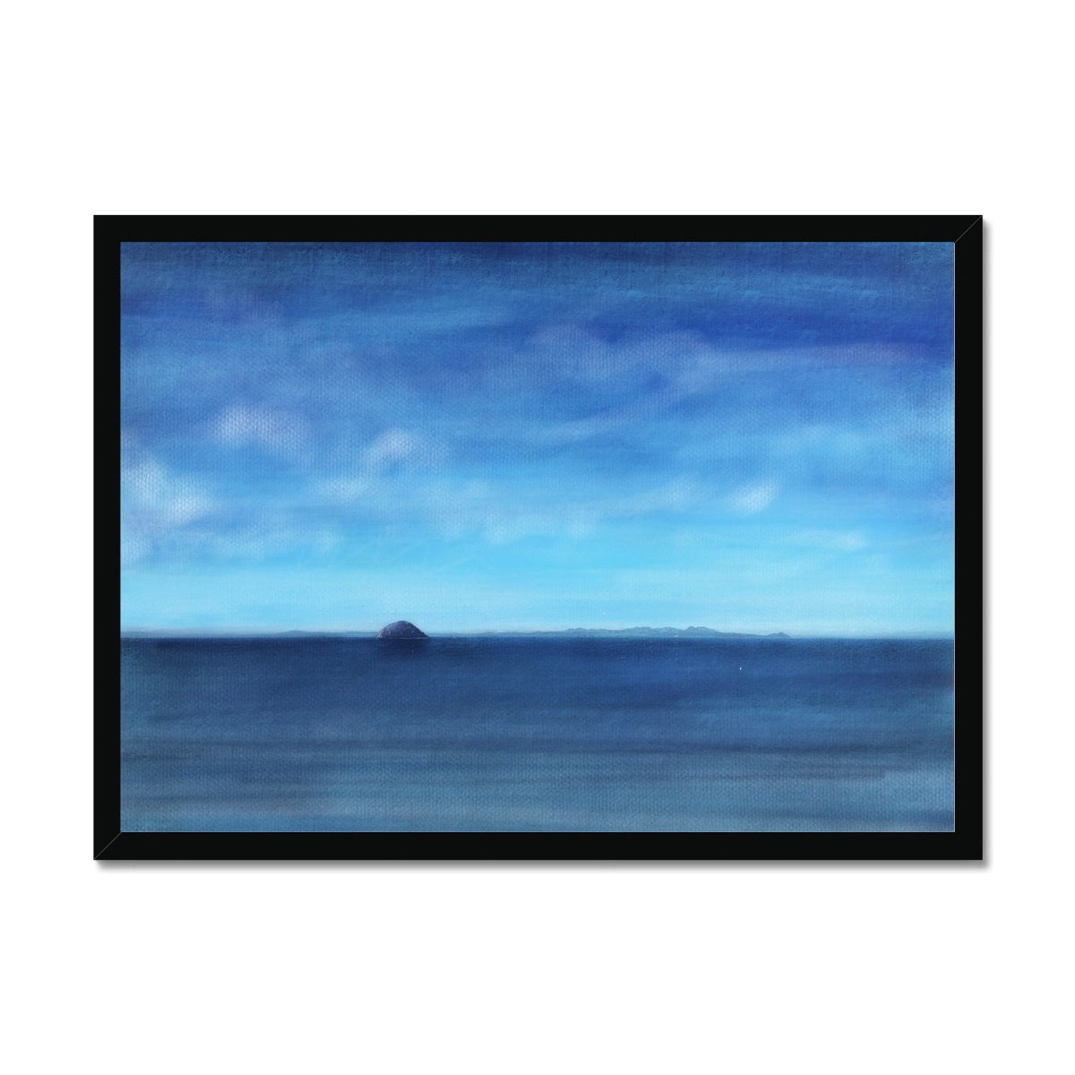 Ailsa Craig & Arran Painting | Framed Prints From Scotland-Framed Prints-Arran Art Gallery-A2 Landscape-Black Frame-Paintings, Prints, Homeware, Art Gifts From Scotland By Scottish Artist Kevin Hunter