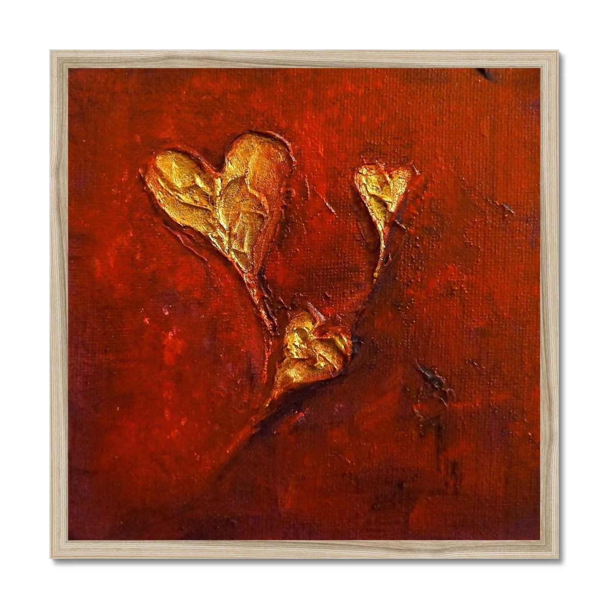 Hearts Abstract Painting | Framed Prints From Scotland-Framed Prints-Abstract & Impressionistic Art Gallery-20"x20"-Natural Frame-Paintings, Prints, Homeware, Art Gifts From Scotland By Scottish Artist Kevin Hunter