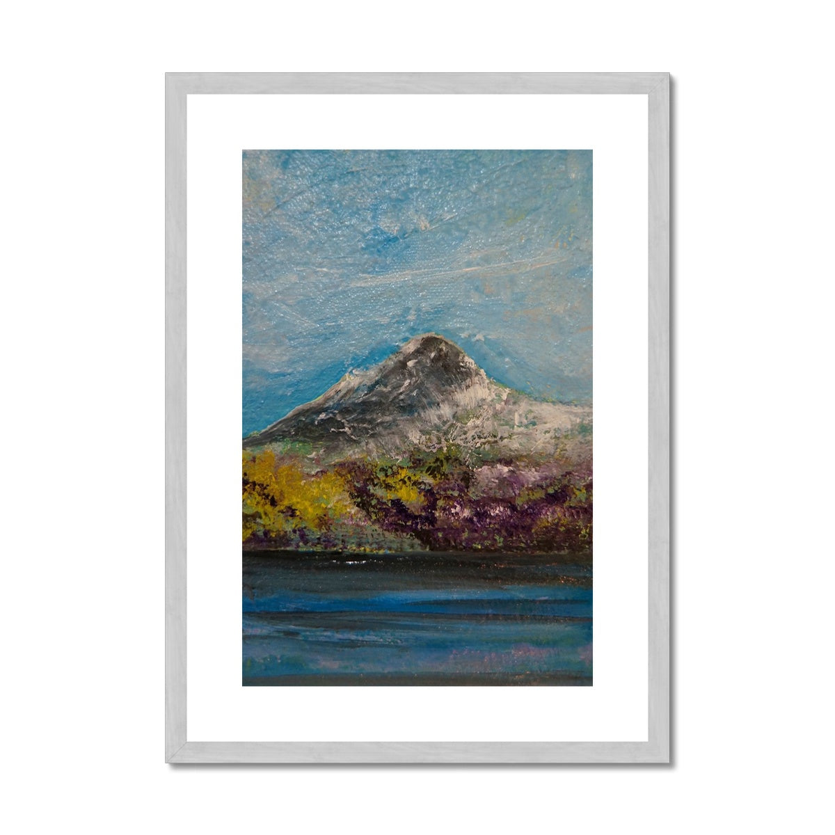 Ben Lomond ii Painting | Antique Framed & Mounted Prints From Scotland-Antique Framed & Mounted Prints-Scottish Lochs & Mountains Art Gallery-A2 Portrait-Silver Frame-Paintings, Prints, Homeware, Art Gifts From Scotland By Scottish Artist Kevin Hunter