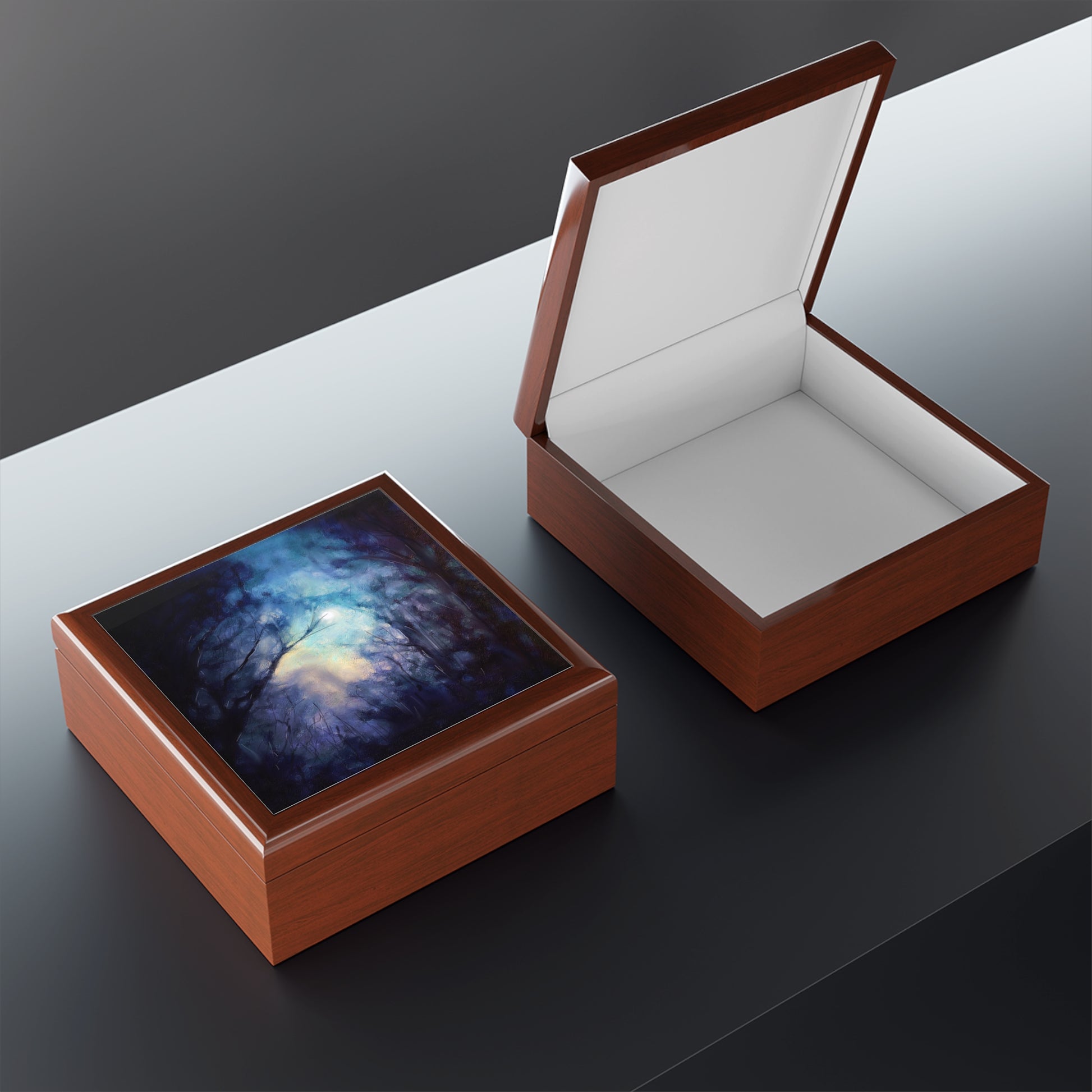 A Moonlit Highland Wood Jewellery Box | Scottish Art Gifts