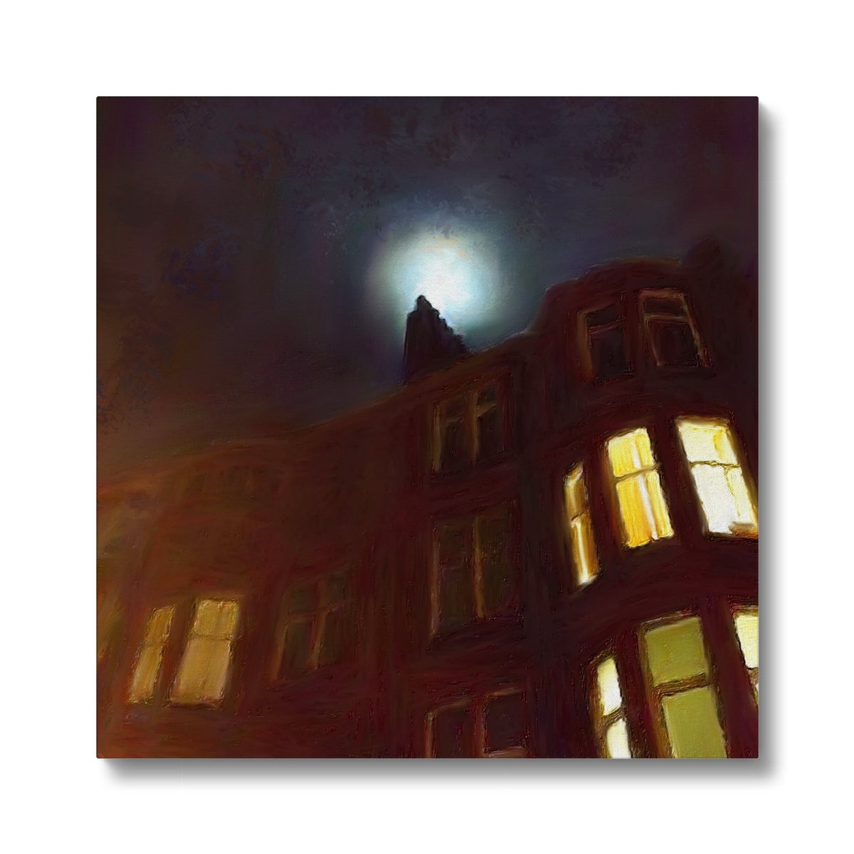 A Moonlit Tenement Eco Canvas | Scottish Art Gifts