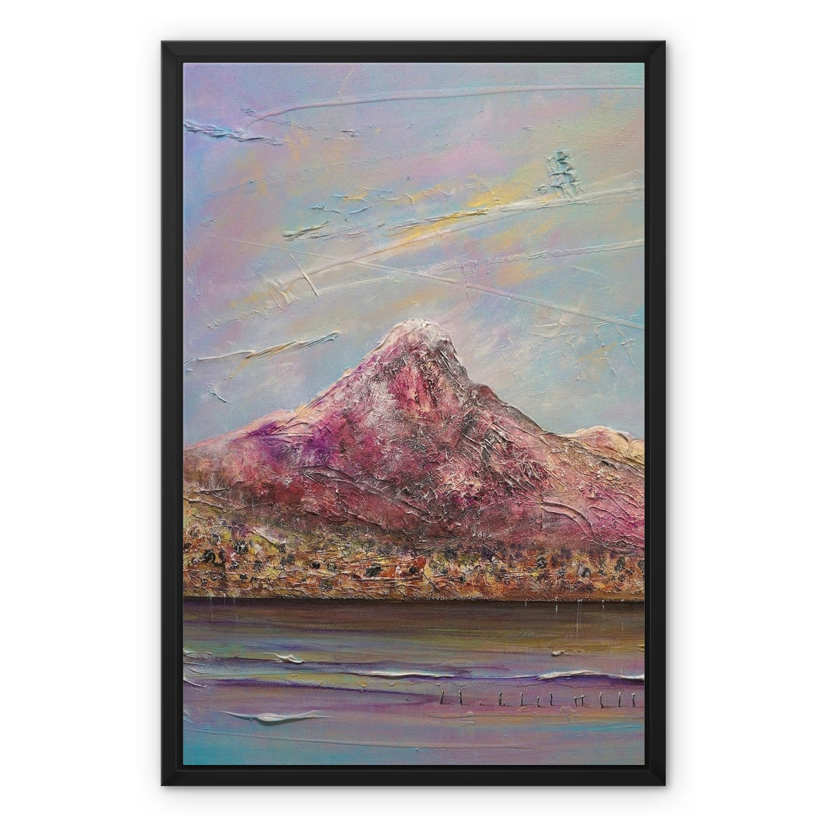 Ben Lomond Painting | Framed Canvas From Scotland-Floating Framed Canvas Prints-Scottish Lochs & Mountains Art Gallery-18"x24"-Black Frame-Paintings, Prints, Homeware, Art Gifts From Scotland By Scottish Artist Kevin Hunter