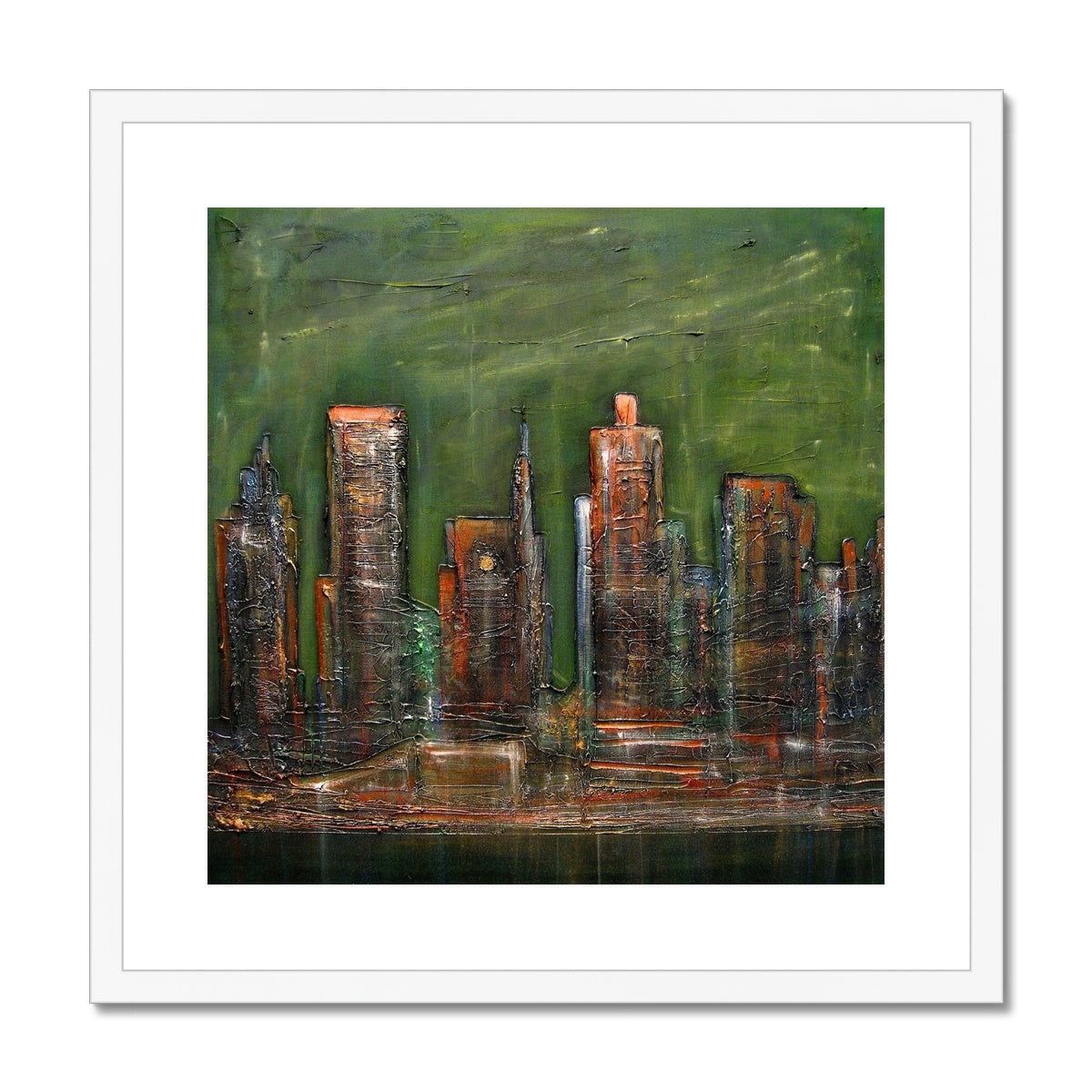 A Neon New York Painting | Framed & Mounted Prints From Scotland-Framed & Mounted Prints-World Art Gallery-20"x20"-White Frame-Paintings, Prints, Homeware, Art Gifts From Scotland By Scottish Artist Kevin Hunter