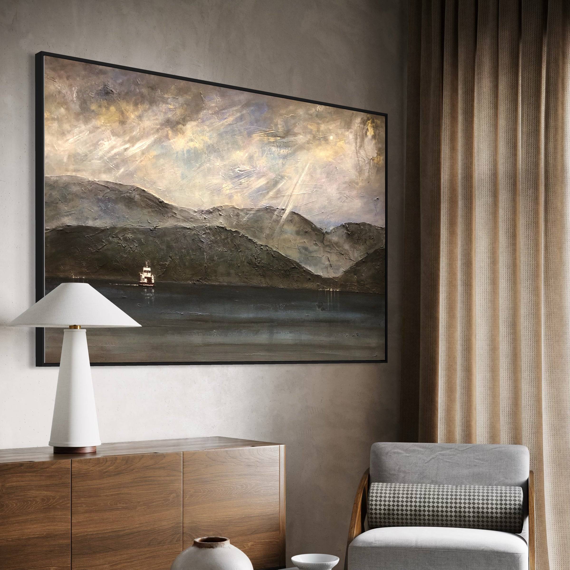 Lochranza Moonlit Ferry Statement Interior Wall Art Canvas