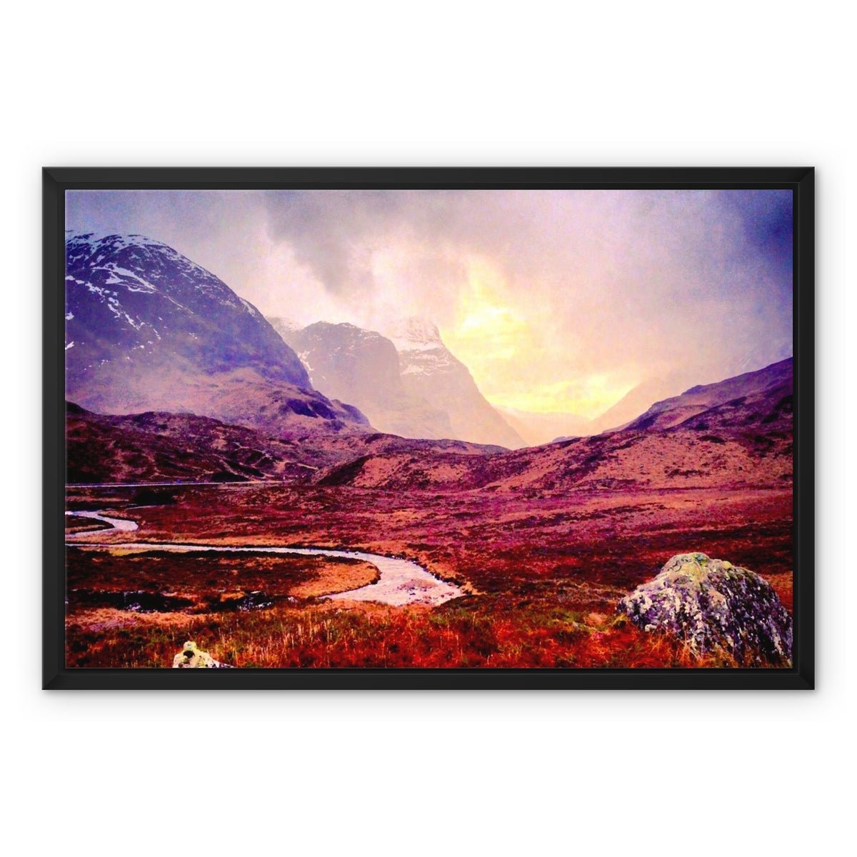 A Brooding Glencoe Painting | Framed Canvas From Scotland-Floating Framed Canvas Prints-Glencoe Art Gallery-24"x18"-Paintings, Prints, Homeware, Art Gifts From Scotland By Scottish Artist Kevin Hunter
