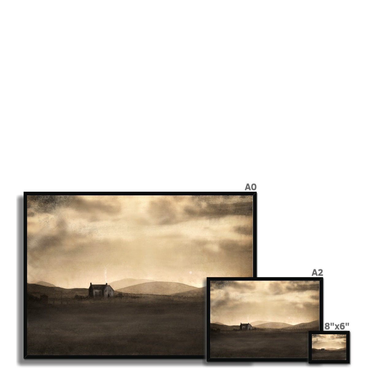 A Moonlit Croft Painting | Framed Prints From Scotland-Framed Prints-Hebridean Islands Art Gallery-Paintings, Prints, Homeware, Art Gifts From Scotland By Scottish Artist Kevin Hunter