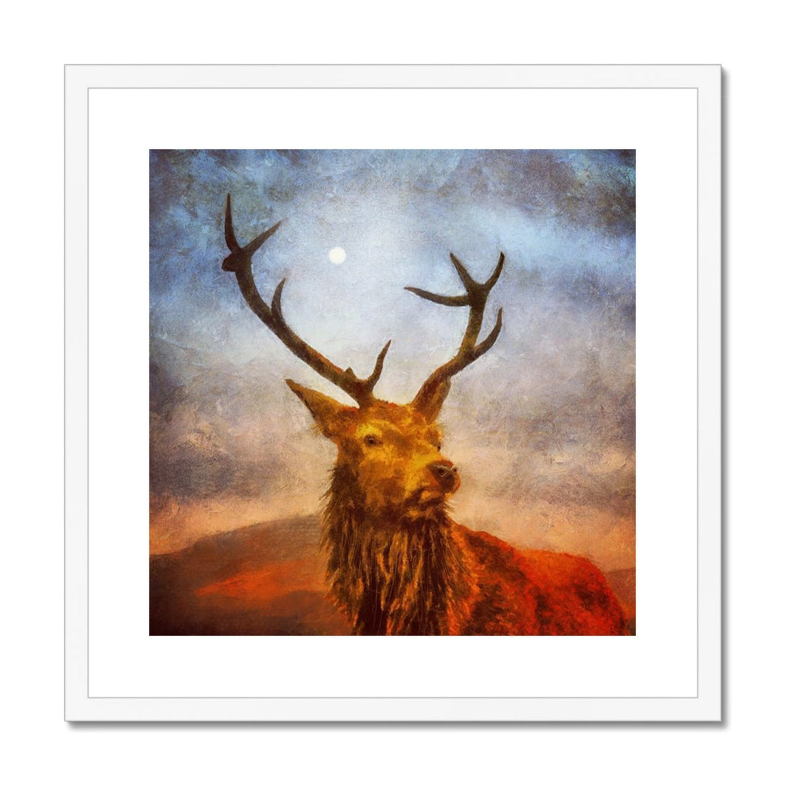 A Moonlit Highland Stag Painting | Framed &amp; Mounted Prints From Scotland