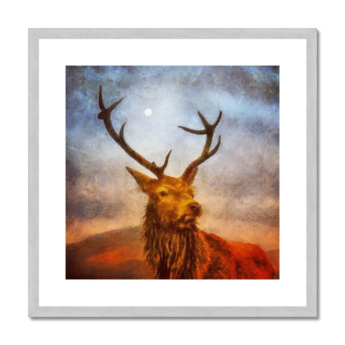 A Moonlit Highland Stag Painting | Antique Framed & Mounted Prints From Scotland