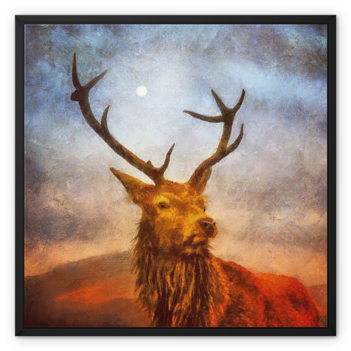 A Moonlit Highland Stag Painting | Framed Canvas From Scotland