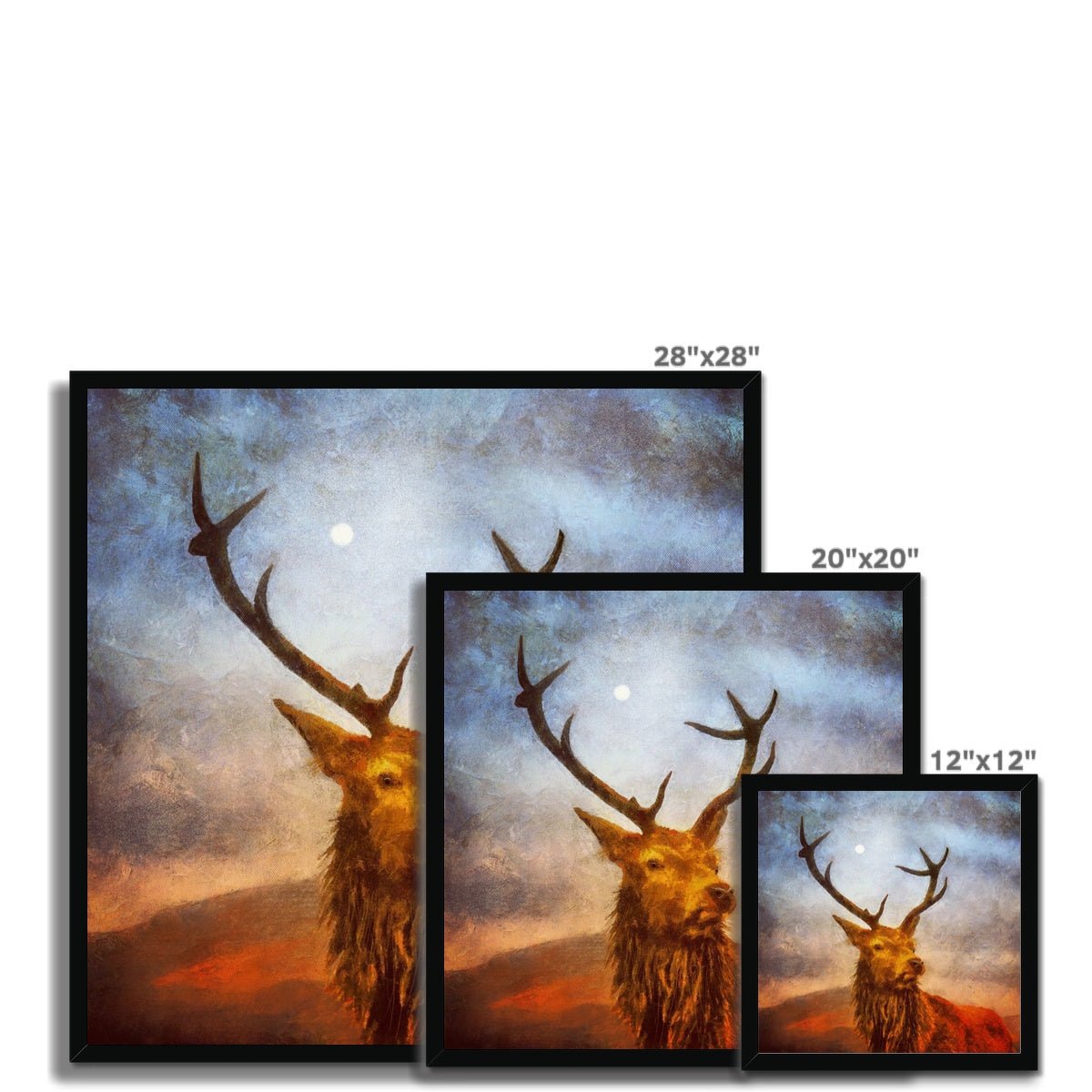 A Moonlit Highland Stag Painting | Framed Prints From Scotland-Framed Prints-Scottish Highlands & Lowlands Art Gallery-Paintings, Prints, Homeware, Art Gifts From Scotland By Scottish Artist Kevin Hunter